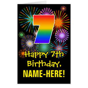 7th Birthday: Fun Fireworks Pattern & Rainbow 7 Card