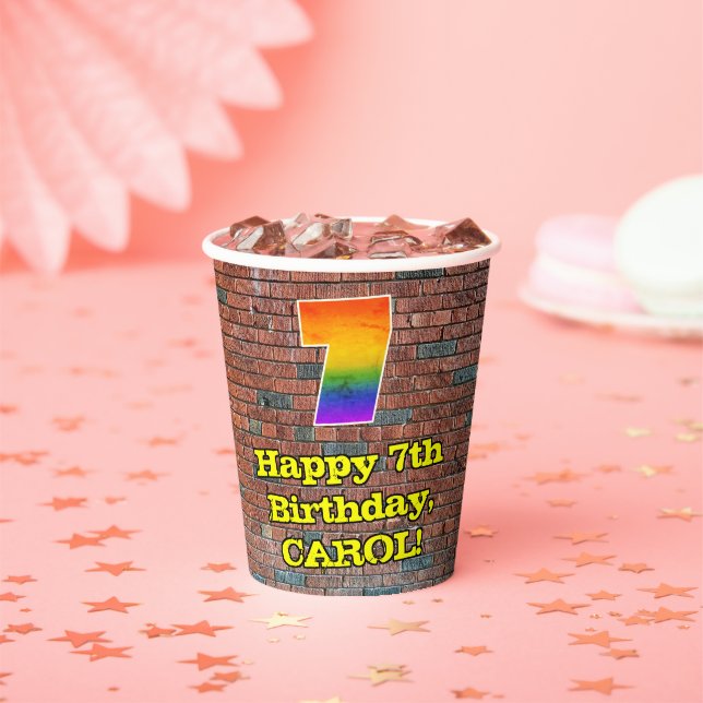 7th Birthday: Fun Graffiti-Inspired Rainbow 7 Paper Cups (Insitu)