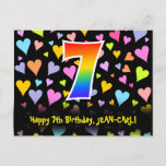 [ Thumbnail: 7th Birthday: Fun Hearts Pattern, Rainbow 7 Postcard ]