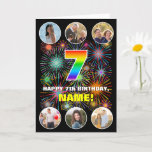 [ Thumbnail: 7th Birthday: Fun Rainbow #, Custom Name & Photos Card ]