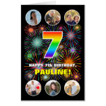 [ Thumbnail: 7th Birthday: Fun Rainbow #, Custom Name + Photos Card ]
