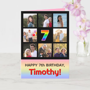 7th Birthday: Fun Rainbow #, Custom Photos + Name Card