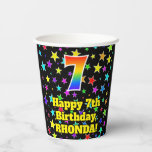 [ Thumbnail: 7th Birthday: Fun Stars Pattern and Rainbow 7 Paper Cups ]