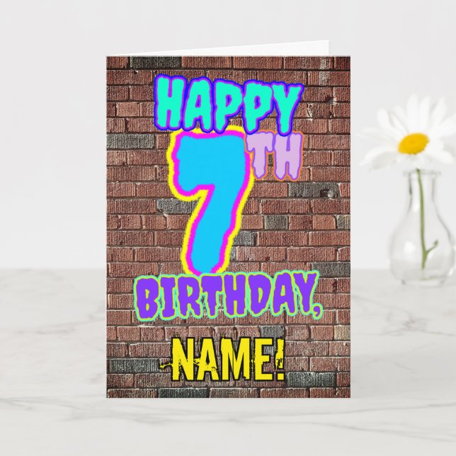 7th Birthday - Fun, Urban Graffiti Inspired Look Card (Small Plant)