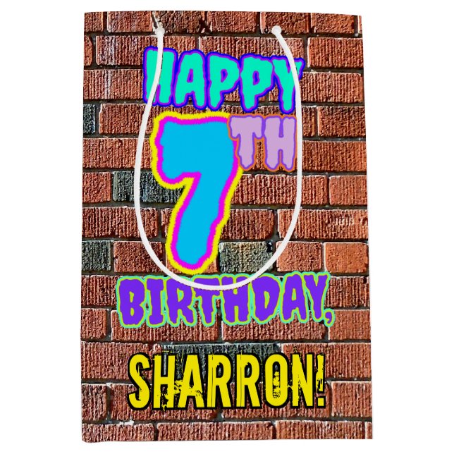 7th Birthday: Fun, Urban Graffiti Inspired Look Medium Gift Bag (Front)