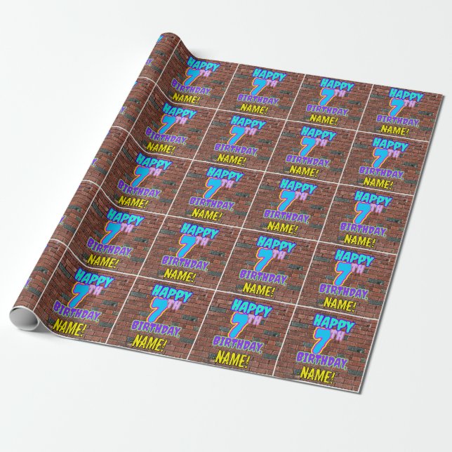 7th Birthday: Fun, Urban Graffiti Inspired Look Wrapping Paper (Unrolled)