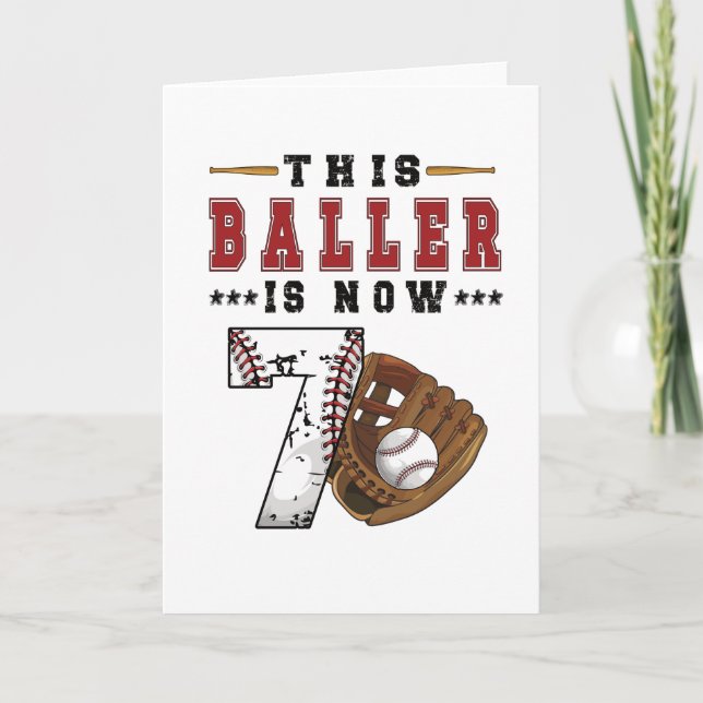 7th Birthday Gift Baseball Player 7 Year Old Boy Card (Front)