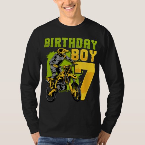 7th Birthday Gift Party Motocross Dirt Bike Racer  T_Shirt