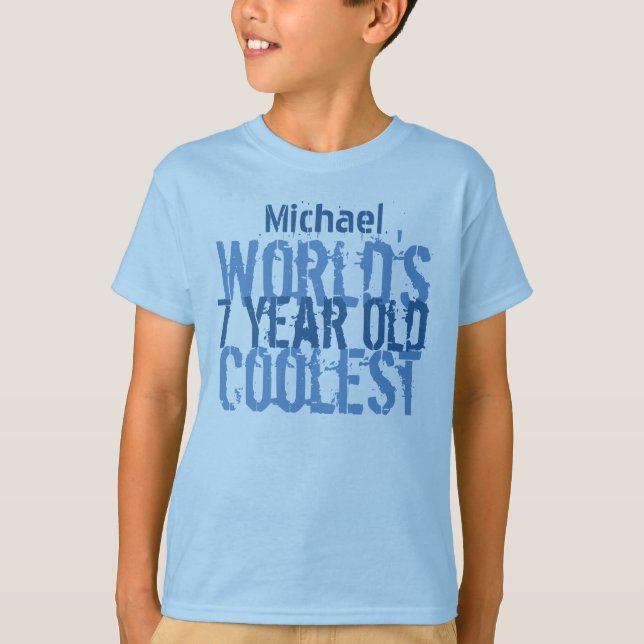 7th Birthday Gift World's Coolest 7 Year Old Boy T-Shirt (Front)