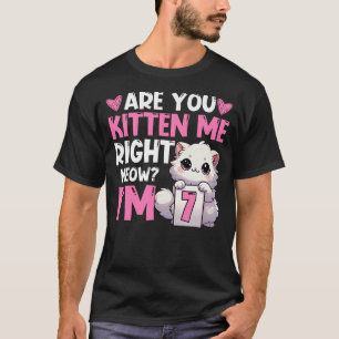 7th Birthday Girl 7yr Seven 7 Year Old Kitten Cat T-Shirt