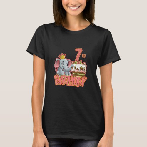 7th Birthday Girl Cake Elephant T_Shirt