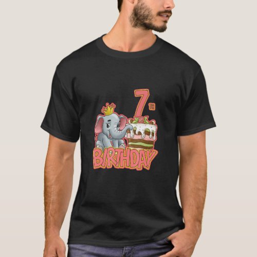 7th Birthday Girl Cake Elephant T_Shirt