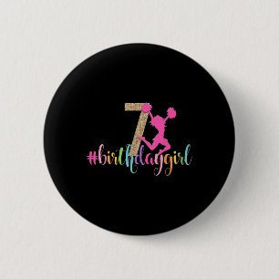 7th Birthday Girl Cheerleader Rainbow Cheerleading Button