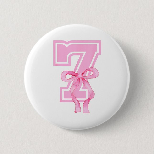 7th Birthday Girl Coquette Nk Bows Seven Years Old Button (Front)
