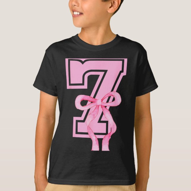 7th Birthday Girl Coquette Nk Bows Seven Years Old T-Shirt (Front)