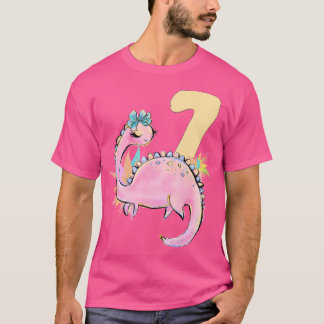 7Th Birthday Girl Dinosaur Pink Dino Party Outfit T-Shirt