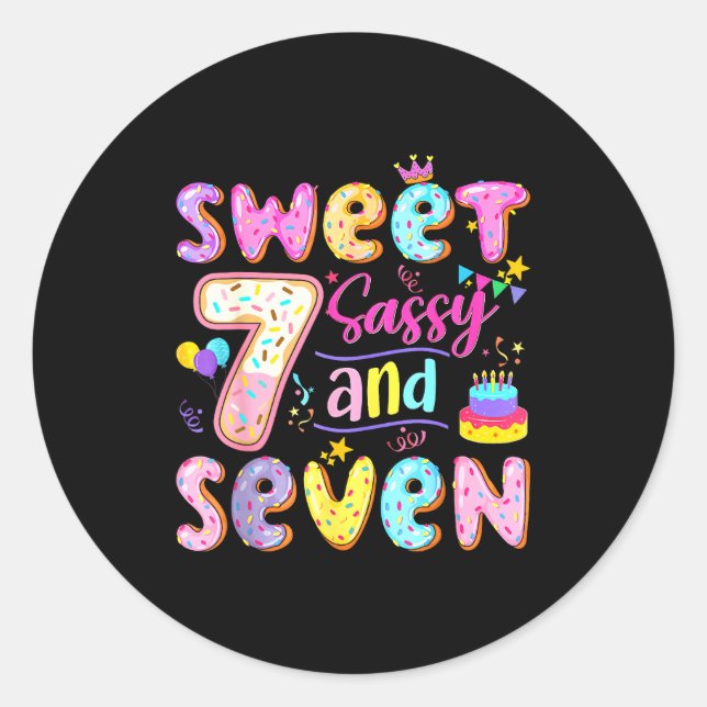 7th Birthday Girl Donut Sweet Sy And Seven Birthda Classic Round Sticker (Front)