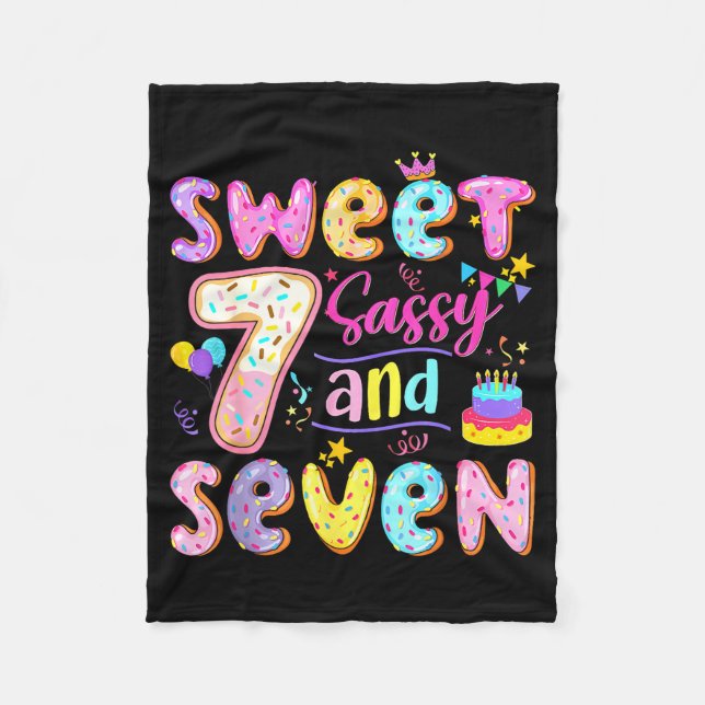 7th Birthday Girl Donut Sweet Sy And Seven Birthda Fleece Blanket (Front)