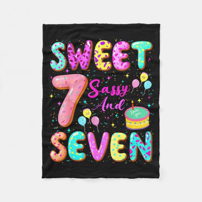 7th Birthday Girl Donut Sweet Sy And Seven Birthda Fleece Blanket (Front)