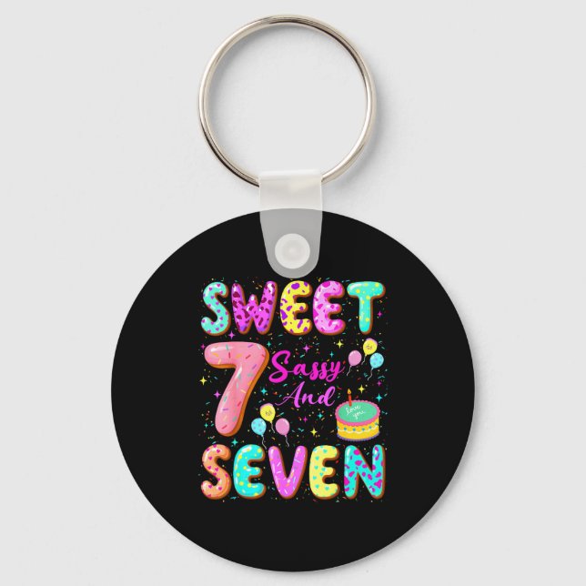 7th Birthday Girl Donut Sweet Sy And Seven Birthda Keychain (Front)
