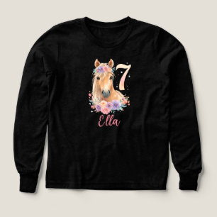 7th Birthday Girl Horse Pastel Pink Personalized  Tri-Blend Shirts