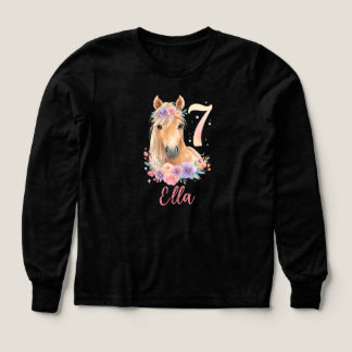 7th Birthday Girl Horse Pastel Pink Personalized  Tri-Blend Shirts