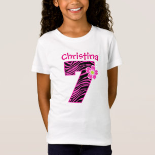 7th Birthday Girl Hot Pink & Black Zebra Pattern T-Shirt