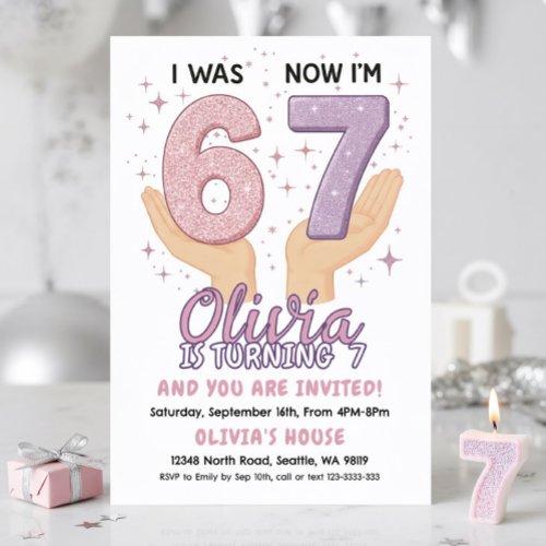 7th Birthday Girl Invitation
