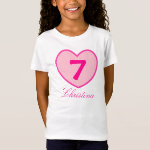 7th Birthday Girl Pink heart & Dots Personalized T-Shirt