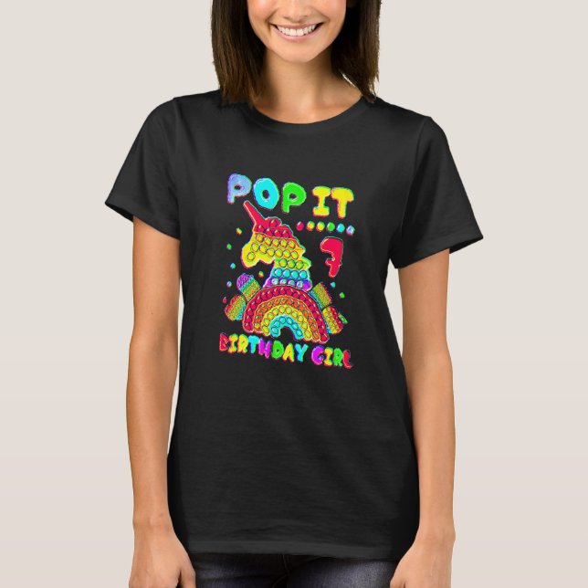7th Birthday Girl Pop It Fidget Toy 7 Year Old Bir T-Shirt (Front)
