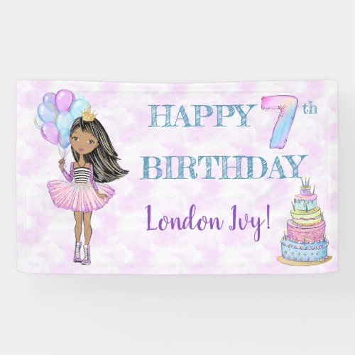 7th Birthday Girl Princess African American Banner