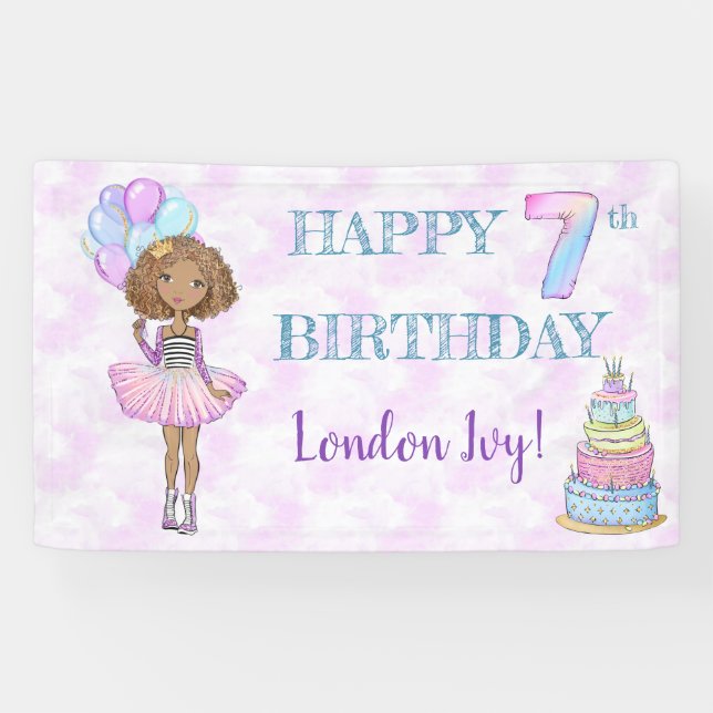 7th Birthday Girl Princess African American Banner (Horizontal)