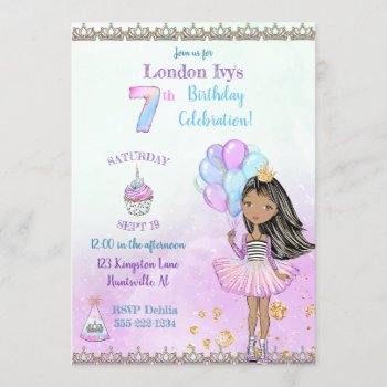 7th Birthday Girl Princess African American Invitation by nawnibelles at Zazzle