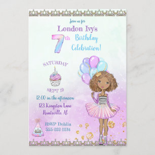 7th Birthday Girl Princess African American Invitation