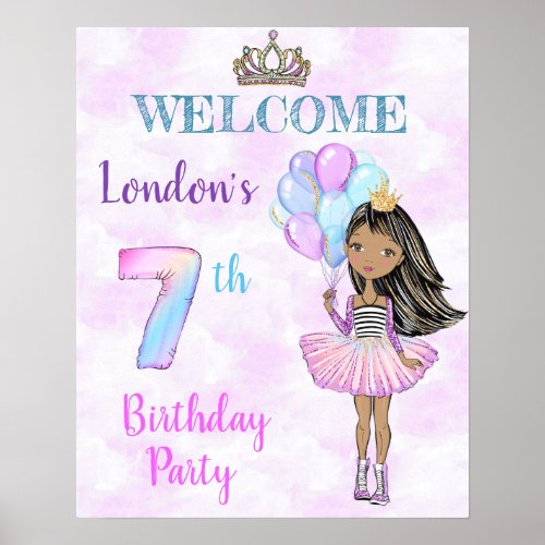 7th Birthday Girl Princess African American Poster