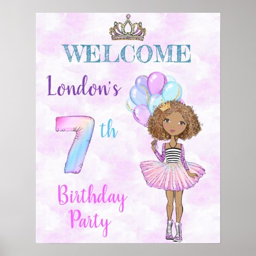 7th Birthday Girl Princess African American Poster