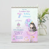 7th Birthday Girl Princess Cupcake Balloons Invitation (Standing Front)