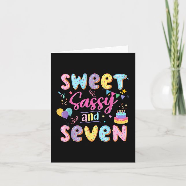 7th Birthday Girl Sweet Sassy And Seven Donut 7 Ye Card (Front)