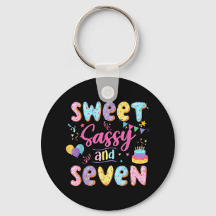 7th Birthday Girl Sweet Sassy And Seven Donut 7 Ye Keychain