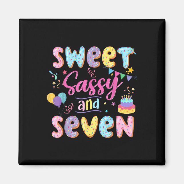 7th Birthday Girl Sweet Sassy And Seven Donut 7 Ye Magnet (Front)