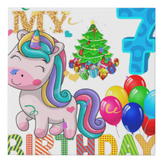 7th Birthday Girl Unicorn 7 Years Old Girls Unicor Faux Canvas Print