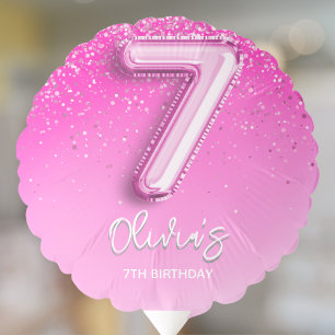 7th Birthday Girl with Pink Ballon Number Balloon