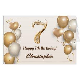 7th Birthday Gold Balloons Confetti Extra Large Card