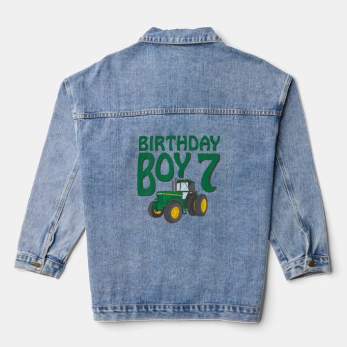 7th Birthday Green Farm Tractor 7 Year Old  Denim Jacket
