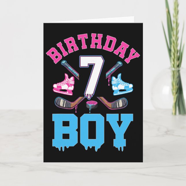 7th Birthday Hockey Ice Cream Drip Boys 7 Year Old Card (Front)