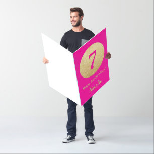 7th Birthday Hot Pink and Gold Extra Large Jumbo Card