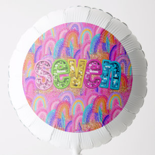 7th Birthday Hot Pink Rainbow Sequin Girl Balloon