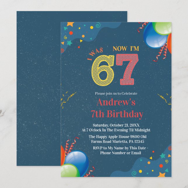 7th Birthday I Was 6 Now I’m 7 custom Invitation (Front/Back)