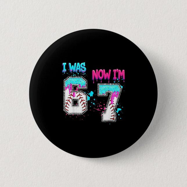 7th Birthday I Was 6 Now I'm 7 Baseball Ice Cream  Button (Front)