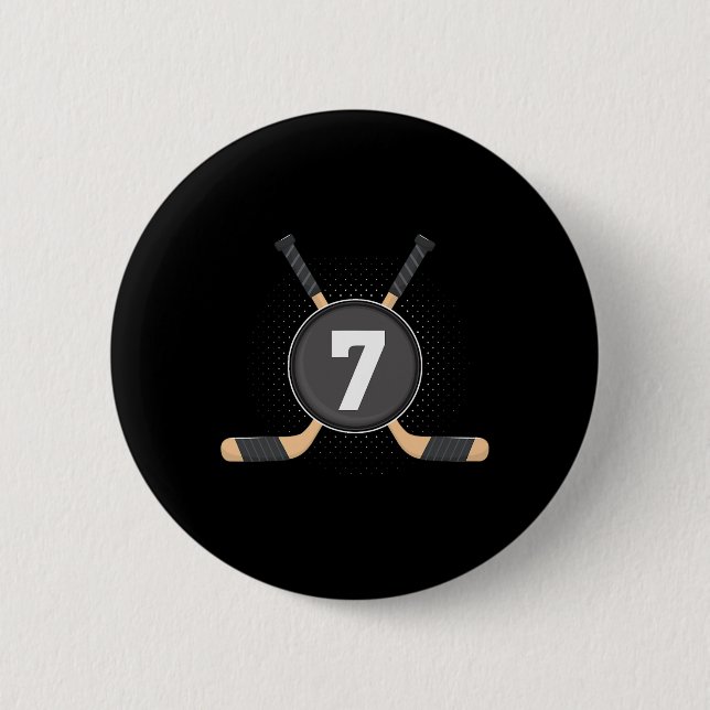 7th Birthday Ice Hockey 7 Years Old Themed Birthda Button (Front)